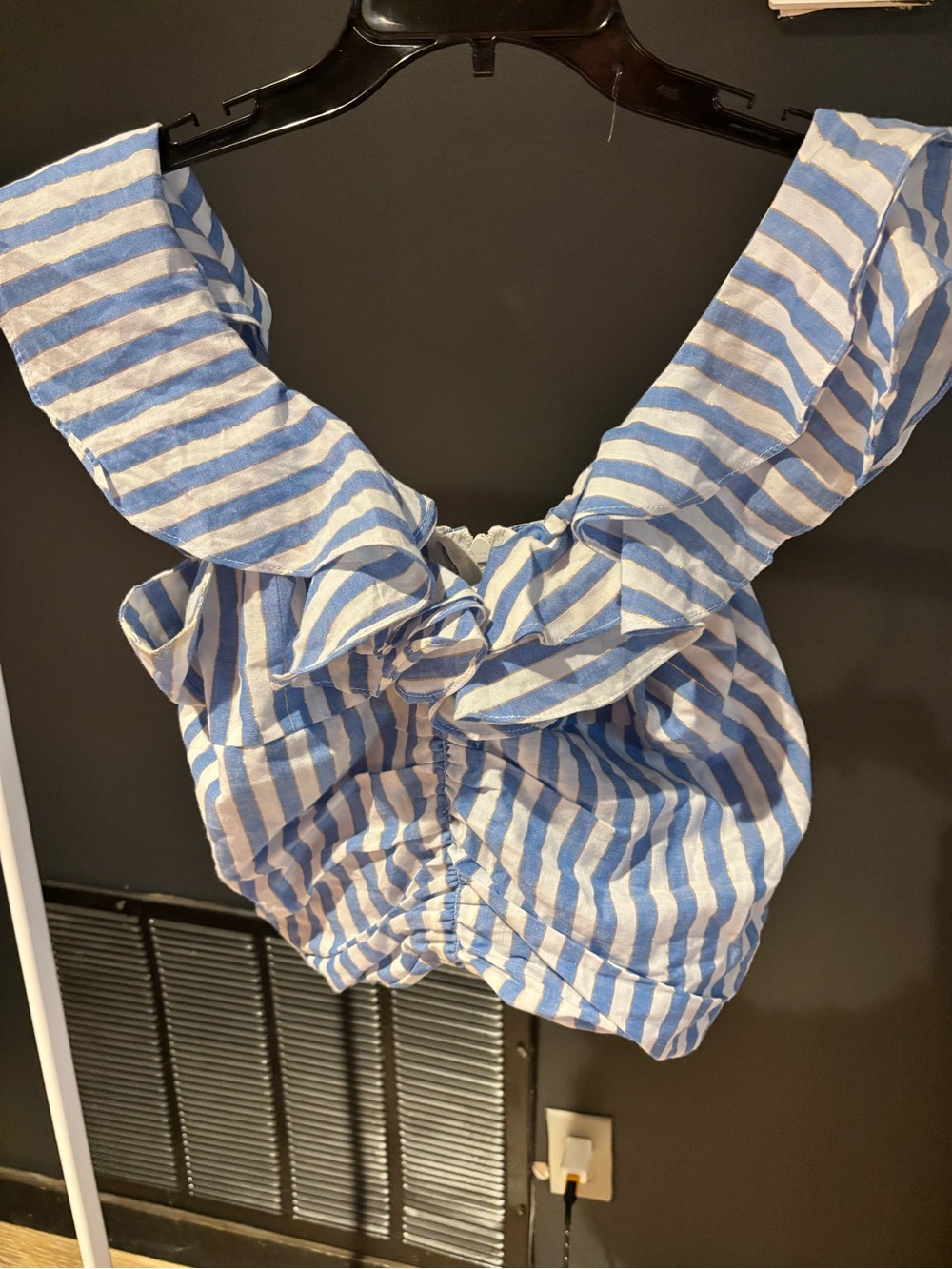 Blue and White Striped Ruffle Crop Top